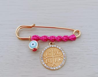 ICXC NIKA Charm Pin, Orthodox Christian Baby Brooch, Evil Eye Protection Keepsake
