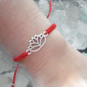 Lotus bracelet, yoga bracelet, His hers jewelry, matching couples gifts, Buddhism karma jewelry, spiritual awakening charm, drawstring