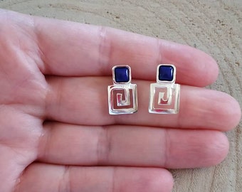 Lapis lazuli Greek key square post earrings