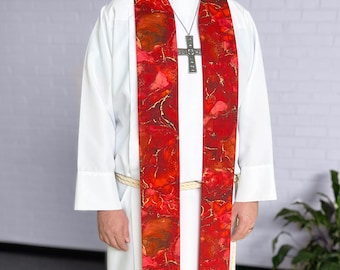 Red and Gold Kintsugi Liturgical Stole: Reversible Pastor Clergy Apparel