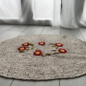 Crochet rug; handmade; recycled materials
