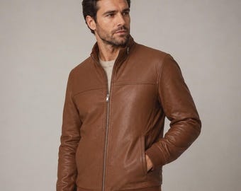 Men's Genuine Leather Jacket – Brown Biker Style Outerwear, Custom Fit
