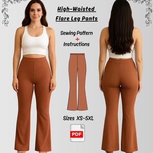 High Waist Flare Leg Pants Sewing Pattern PDF, Flared Leg Pants, High Waist pants PDF Pattern. Beginners PDF Patterns.