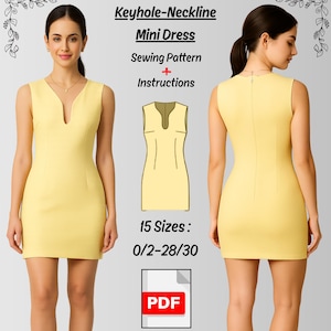 Sleeveless Mini Dress Sewing Pattern: Keyhole Neckline (US Letter-A4-A0 PDF Pattern)
