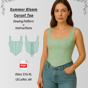 Corset Top Sewing Pattern PDF, Overbust Corset Sewing Pattern, Bustier sewing pattern, Easy Top Sewing Pattern PDF for Women.