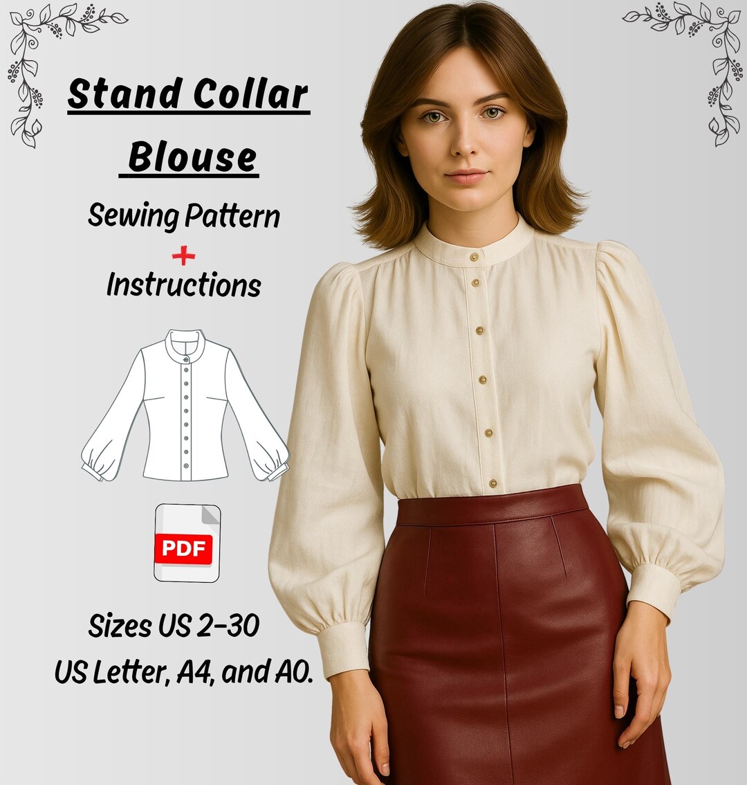 Bishop Sleeve Blouse Sewing Pattern (PDF): Button-down Top, XS-5XL - Etsy