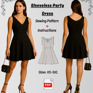 Summer Sleeveless Mini Dress PDF Sewing Pattern – V Neck Mini Dress Pattern – Easy PDF Patterns For Beginners.