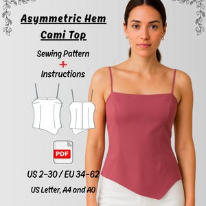 Asymmetric Cami Top Sewing Pattern PDF: Spaghetti Strap, Sizes XS-5XL (Digital Download)