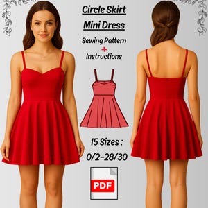 Spaghetti Strap Mini Dress PDF Sewing Pattern: Flared Skirt, Knit Fabric (Sizes US 2-30)