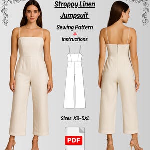 Summer Linen Jumpsuit Sewing Pattern: Women&#39;s Romper (Sizes 2-30) (PDF Pattern)