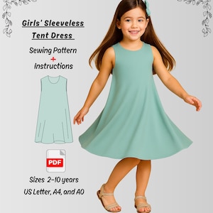 Girls Sleeveless Tent Dress PDF Sewing Pattern: Sizes 2-10Y