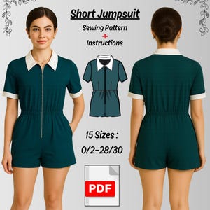 Jumpsuit Sewing Pattern PDF: Women&#39;s Romper with Pockets (Sizes 2-30)
