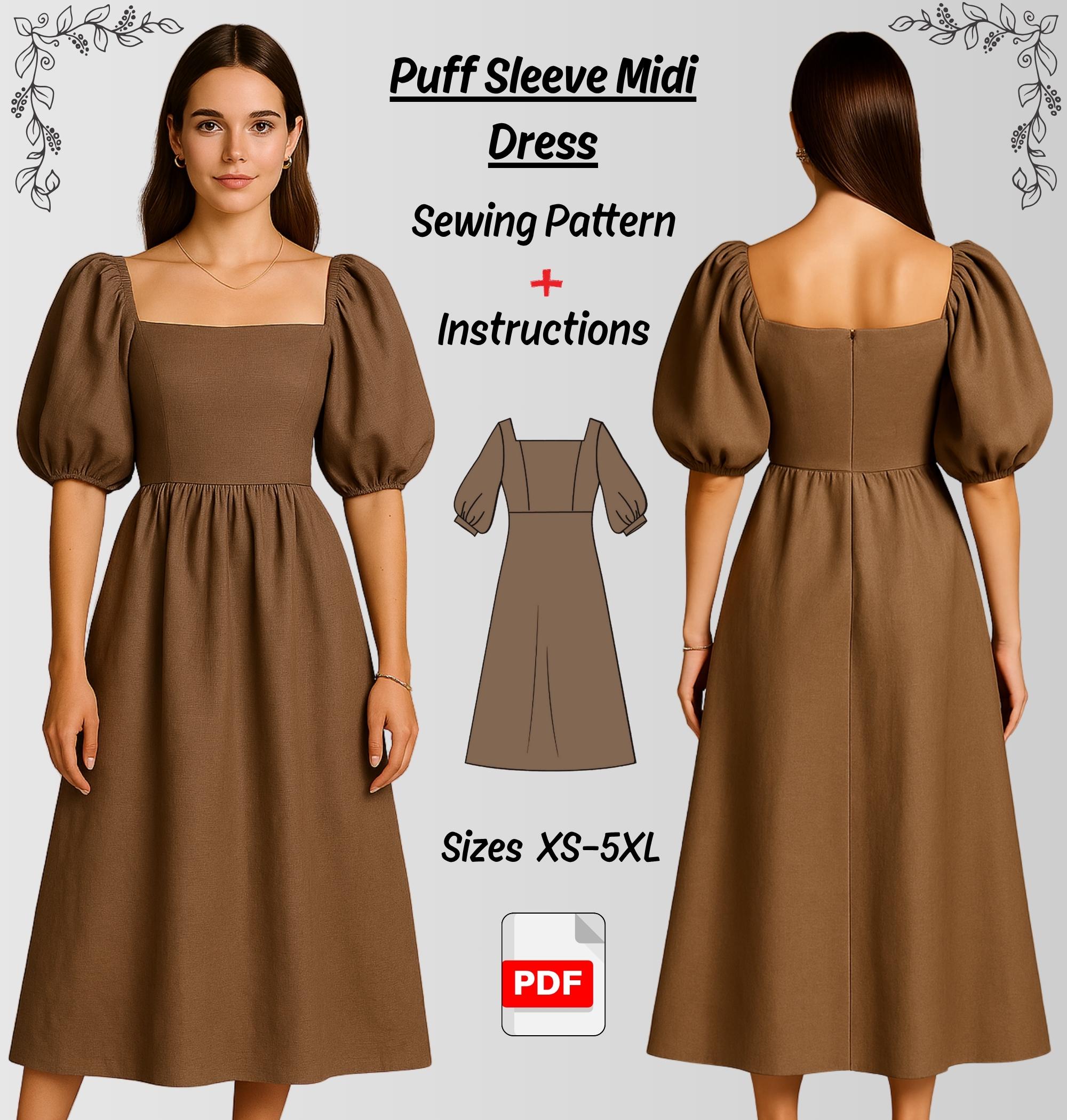 Square Neck Puff Sleeve Dress - Etsy