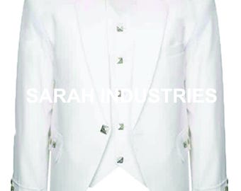 Men's White Serge Wool Argyll Jacket and waist coat, Scottish Wedding Outfit Highland