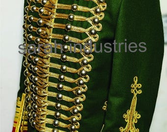 New Men's Military Napoleon Hussar Jacket Handmade Gold Braided British Tunic