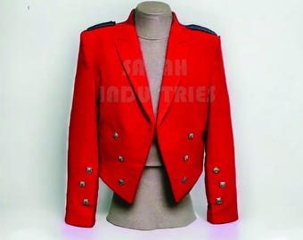 Men's Red Serge Wool Prince Charlie Jacket & Waistcoat: Scottish Wedding