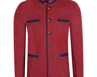New Men Scottish Highland German Bavarian Jacket Red custom made Traditional Tweed Sarah Industries