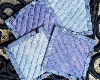 Handmade Quilted Coasters Circles - Reversible Quilted Coasters Set of Four - Hand Made Quilted Coasters - Handmade Quilted Coasters