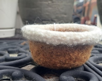 Homemade Felted Wool Bowl, Storage, Homemade Wool Bowl, Handmade Felted Bowl, Handmade Wool Bowl, Tobacco Brown and Ecru