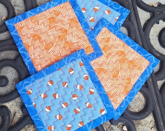 Handmade Quilted Coasters Fish - Reversible Quilted Coasters Set of Four - Hand Made Quilted Coasters - Handmade Quilted Coasters