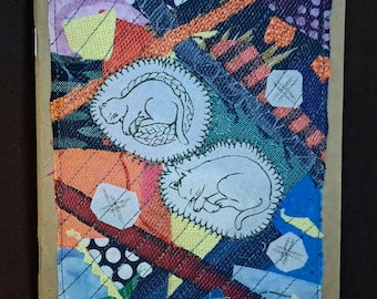 Journal de collage fait main recyclé, carnet de notes de collage recyclé, chats endormis