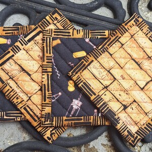 Handmade Quilted Coasters Cork Screws Reversible Quilted Coasters Set of Four Hand Made Quilted Coasters Handmade Quilted Coasters image 4