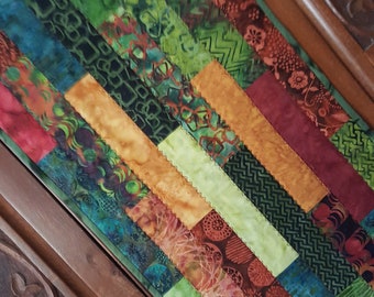 Striped Table Runner in Earth Tones of Rust and Green