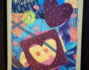 Journal de collage recyclé fait main, cahier de collage recyclé, coeurs découpés