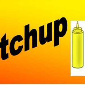 May include: Mustard and Ketchup Trick Squirt Bottle Set. Two condiment bottles, one yellow and one red, are shown against a yellow and orange background.