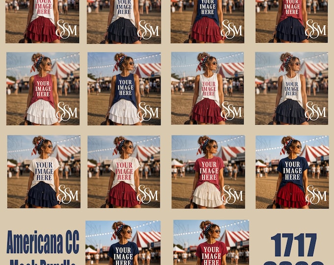 Americana Mock Bundle: Crimson, Ivory, Navy Tank Tops (14 Files)