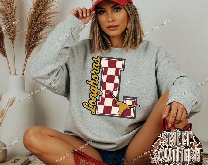 Longhorns “L”- Maroon & Gold Checker