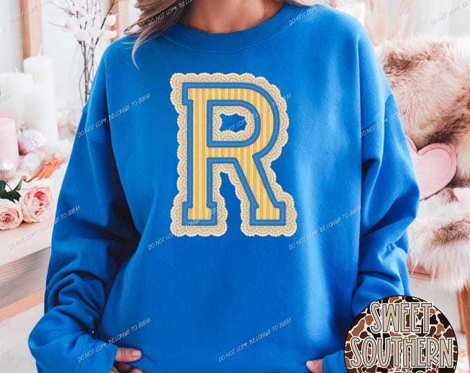 Seersucker Letter "R" with Lace: Transparent PNG
