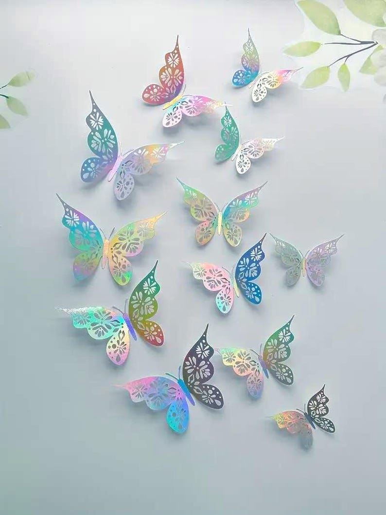 12 Pieces 3D Hollow Butterfly Wall Stickers Paper Butterfly Decals Home ...