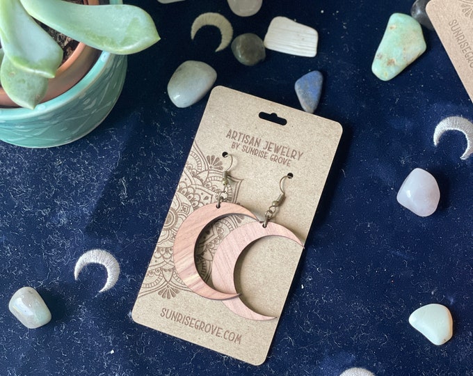 Crescent Moon Wooden Earrings