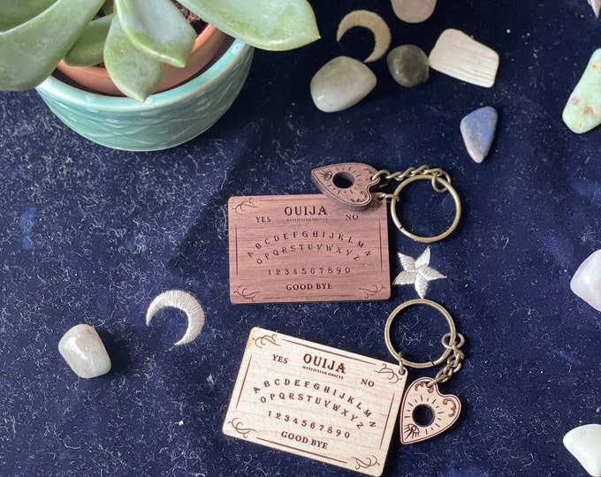 Wood Ouija Board Keychain with Planchette