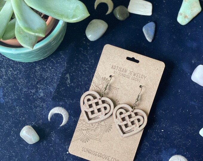 Wood Celtic Heart Knot Earrings