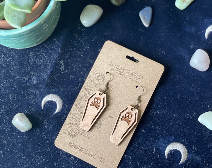 Crossbones Casket Wood Earrings