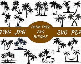 Palm Tree SVG Bundle, Tropical Decal Clipart (PNG, JPG)
