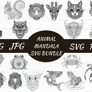 Animal Mandala SVG, Mandala Clipart, Animals Svg Bundle, Animal Zentangle Svg, Animal Mandala Printable Art, Pet Mandala, Silhouette, Cricut