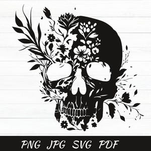 Skull Floral Svg - Sugar Skull Clipart - Skull Png Download - Floral Skull Print - Skeleton Flower Design - Halloween Skull Svg