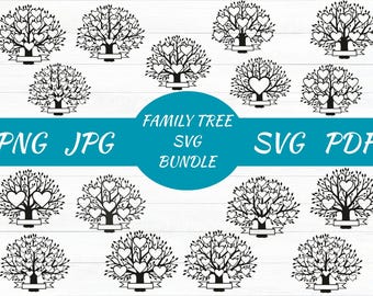 Family Tree SVG Bundle, Heart Leaves, Cut Files (svg, png, jpg)
