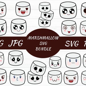 Marshmallow SVG Bundle, Mello Svg, Marshmallow Smile Svg, Kawaii Face Graphic, Marshmallow Clipart, Smore SVG Marshmallow with Sunglasses
