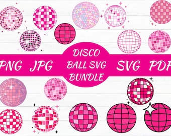 Pacchetto SVG Disco Ball, clipart retrò groovy (svg, png, jpg)