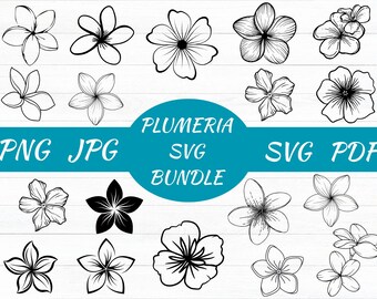 Plumeria Flower SVG Bundle, Tropical Hawaiian Clipart (Digital Download)