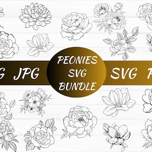 Bundle svg pivoines, pivoine svg, svg bouquet de pivoines, arrangement floral svg, svg de fleurs de mariage, fleur de pivoine, fichiers de découpe commerciaux