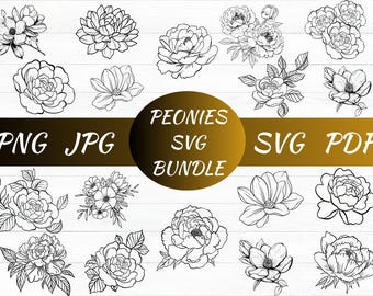 牡丹の花束 SVG バンドル、花の切り抜きファイル（デジタルダウンロード）