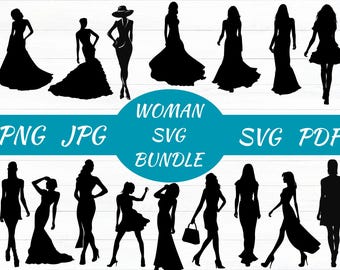 Fashion Woman SVG Bundle, Evening Dress Clipart (Digital Files)