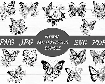 Floral Butterfly SVG Bundle, Cricut Silhouette Cutting Files