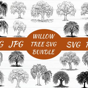Willow Tree SVG Bundle, Weeping Willow Clipart, Willow Tree PNG, Tree Silhouette SVG, Willow Tree Cut Files for Cricut, Vector Willow Svg