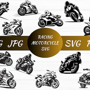 Racing Motorcycle Bundle - Rider Biker Vector, Motorbike Helmet Decal Sticker, Silhouette Motorcycle Clipart - Cricut Files Svg,Png